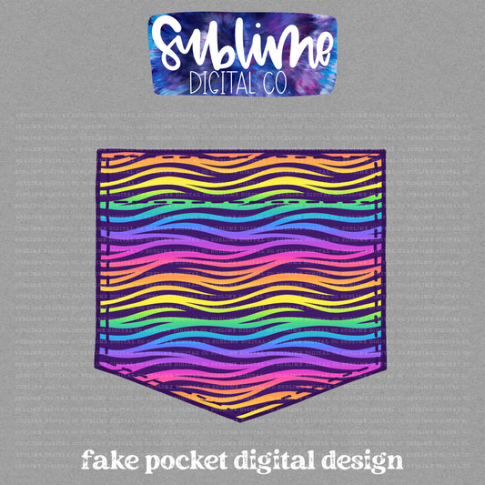 Rainbow Zebra • Fake Pocket • Instant Download • Sublimation Design