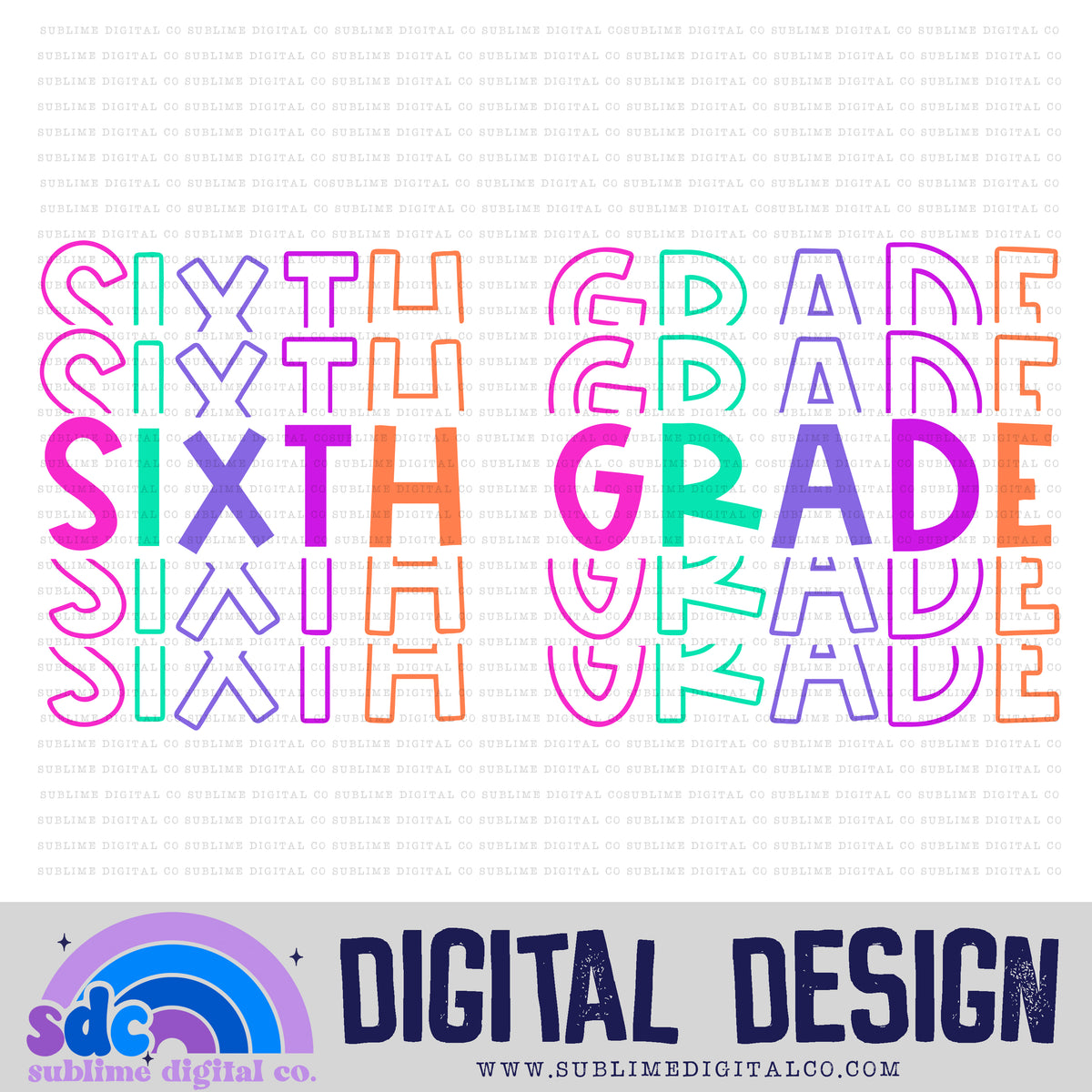 Sixth Grade - Pink/Purple • Stacked Text • School • Instant Download ...