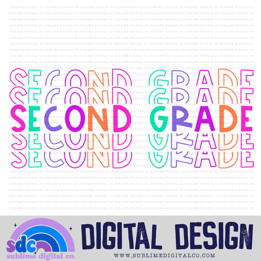 Second Grade - Pink/Purple • Stacked Text • School • Instant Download • Sublimation Design