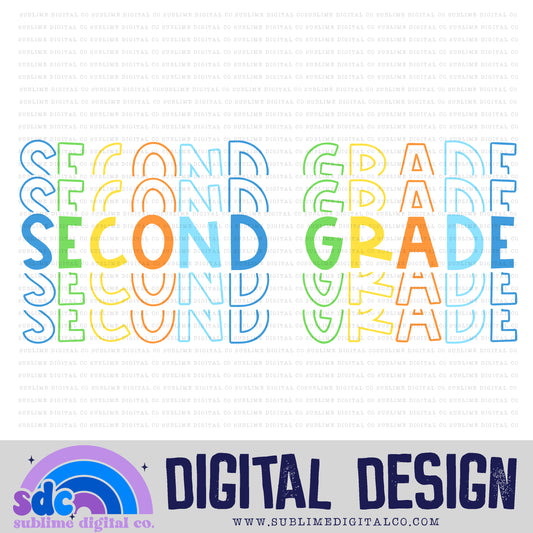 Second Grade - Blue/Green • Stacked Text • School • Instant Download • Sublimation Design