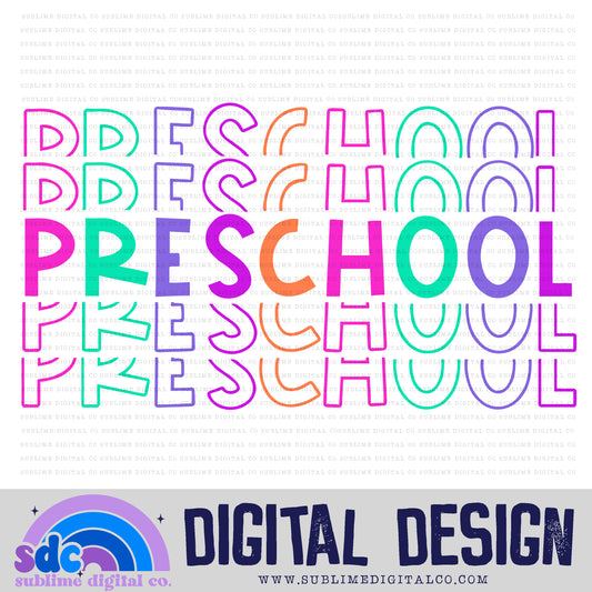 Preschool - Pink/Purple • Stacked Text • School • Instant Download • Sublimation Design