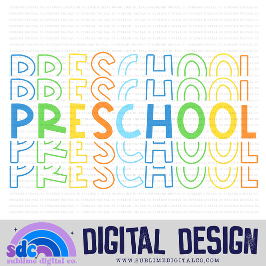 Preschool - Blue/Green • Stacked Text • School • Instant Download • Sublimation Design