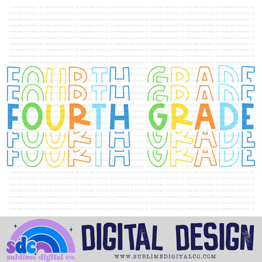 Fourth Grade - Blue/Green • Stacked Text • School • Instant Download • Sublimation Design