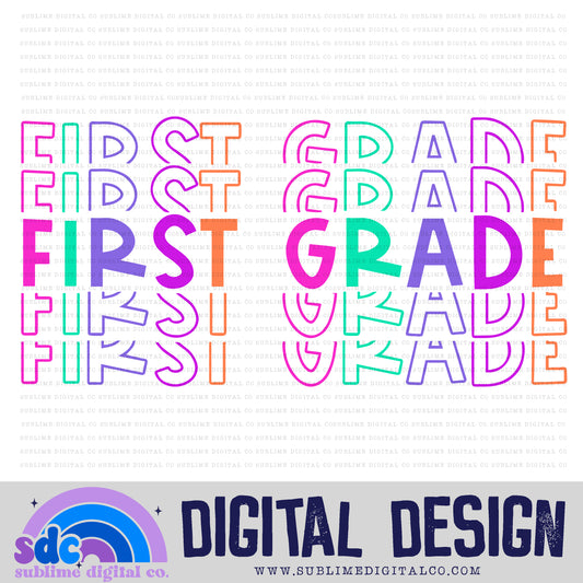 First Grade - Pink/Purple • Stacked Text • School • Instant Download • Sublimation Design