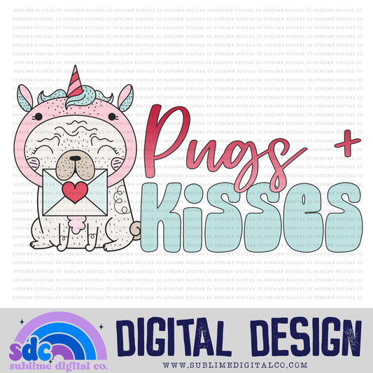 Pugs + Kisses | Valentine's Day | Sublimation Design | Instant Download | PNG File