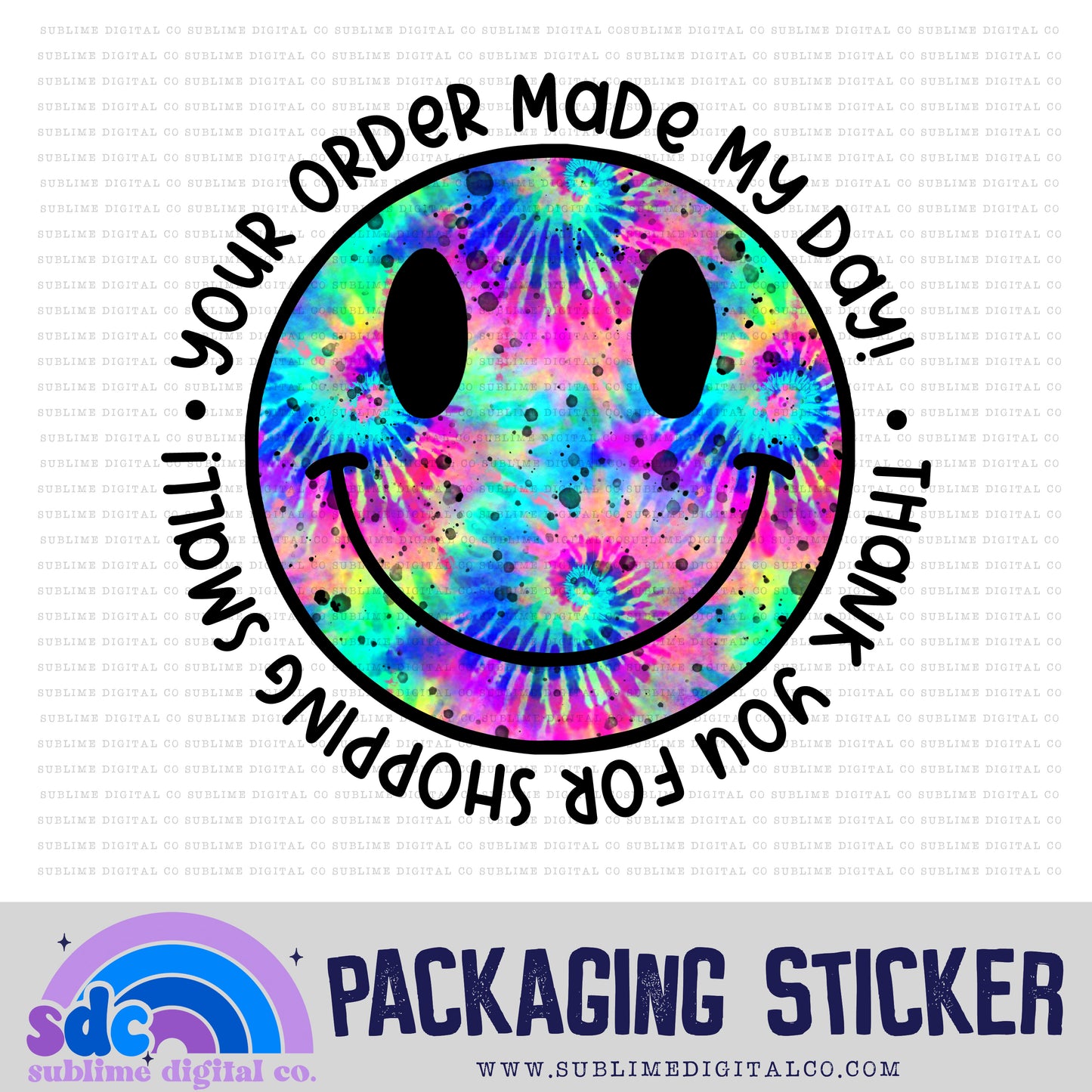 Smiley - Rainbow Tie Dye | Print + Cut | Small Business Stickers | Digital Download | PNG File