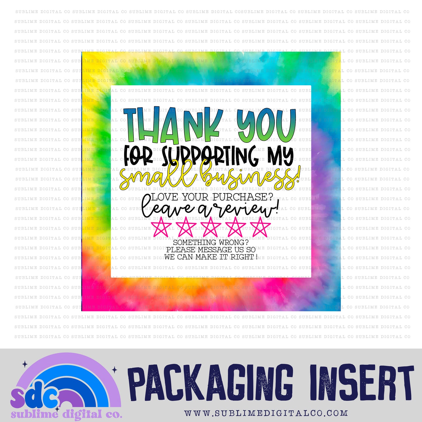 Rainbow Tie Dye Thank You • Leave A Review • Packaging Insert • Instant Download
