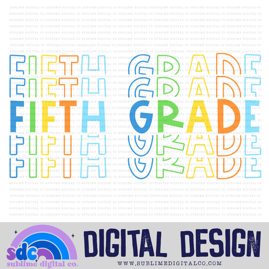 Fifth Grade - Blue/Green • Stacked Text • School • Instant Download • Sublimation Design