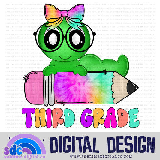 Third Grade • Tie Dye Worm & Pencil • School • Instant Download • Sublimation Design