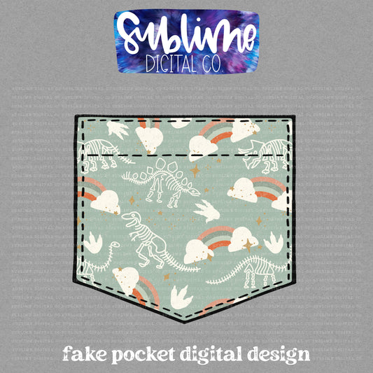 Rainbow Dinosaurs • Fake Pocket • Instant Download • Sublimation Design