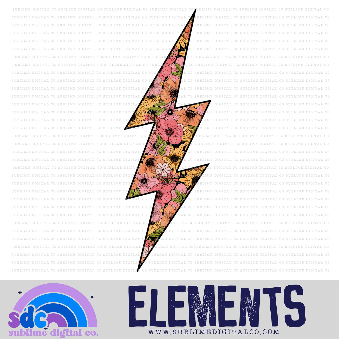 Pink Orange Floral • Lightening Bolt • Elements • Digital Design • Instant Download • Sublimation