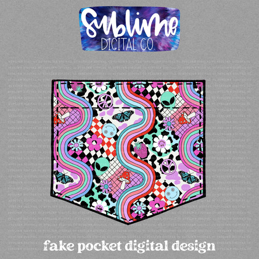 Rainbow Alien Aesthetic • Fake Pocket • Instant Download • Sublimation Design