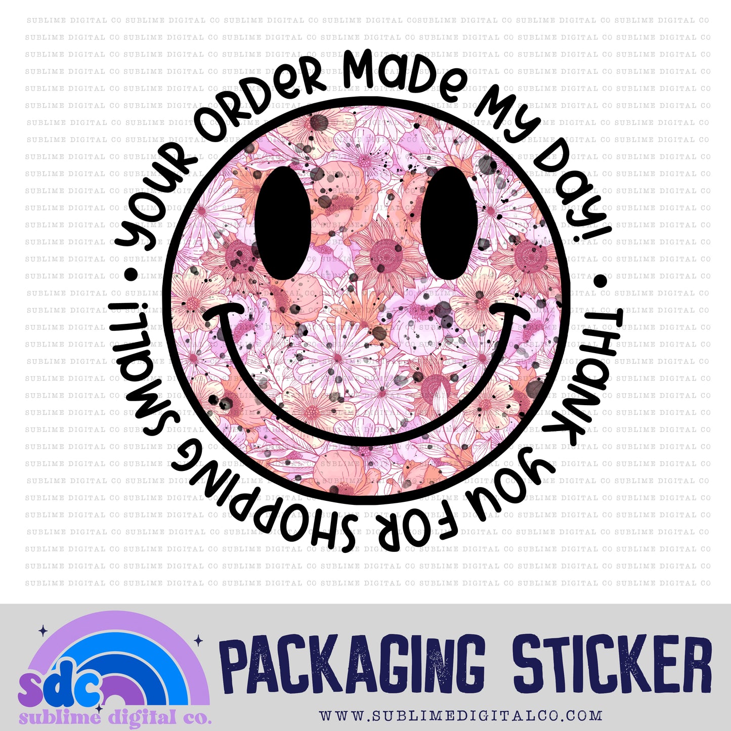 Smiley - Pink Lavender Floral | Print + Cut | Small Business Stickers | Digital Download | PNG File