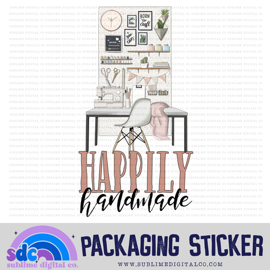 Happily Handmade - Sewing Desk | Small Business Stickers | Digital Download | PNG File