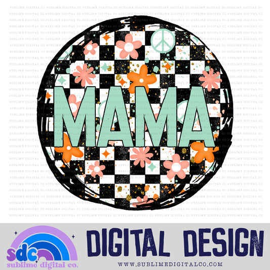 Checkerboard Retro Floral Circle - Mama • Mama • Instant Download • Sublimation Design