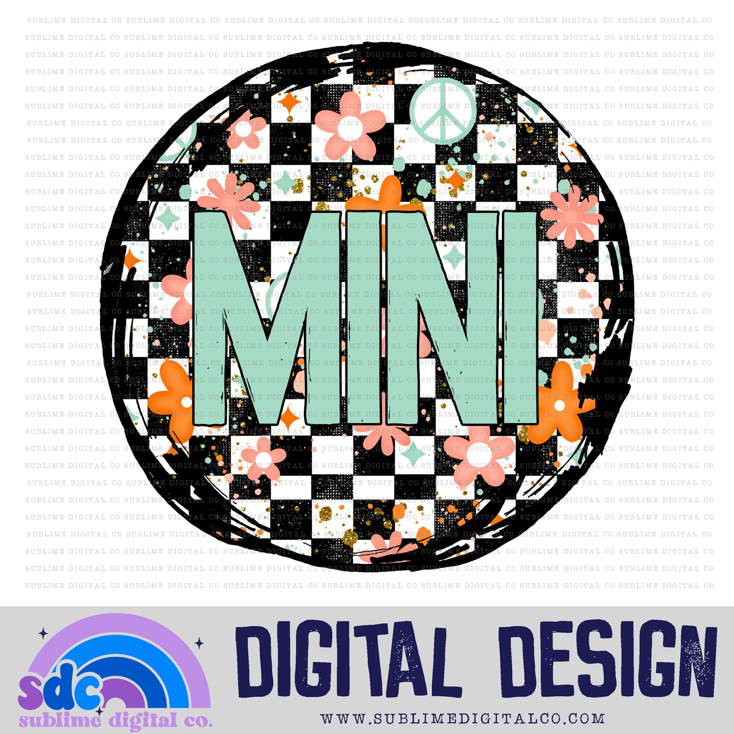 Checkerboard Retro Floral Circle - Mini • Mama • Instant Download • Sublimation Design