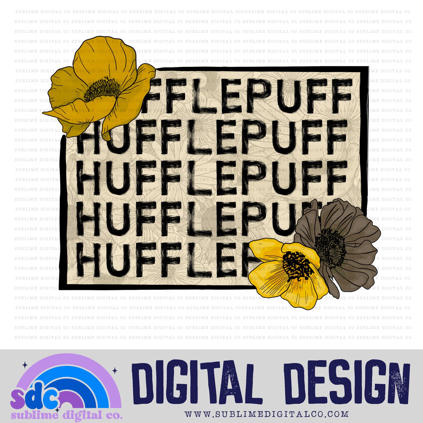 Yellow House Floral Frame • Wizards • Instant Download • Sublimation Design