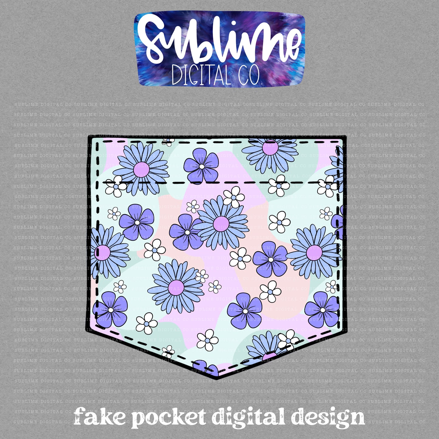 Purple Floral • Fake Pocket • Instant Download • Sublimation Design