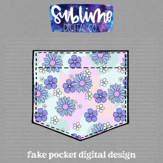 Purple Floral • Fake Pocket • Instant Download • Sublimation Design
