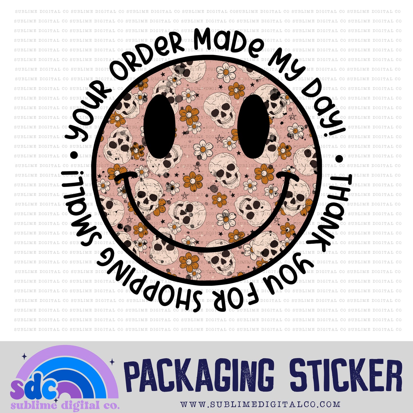 Smiley - Floral Skull | Print + Cut | Small Business Stickers | Digital Download | PNG File