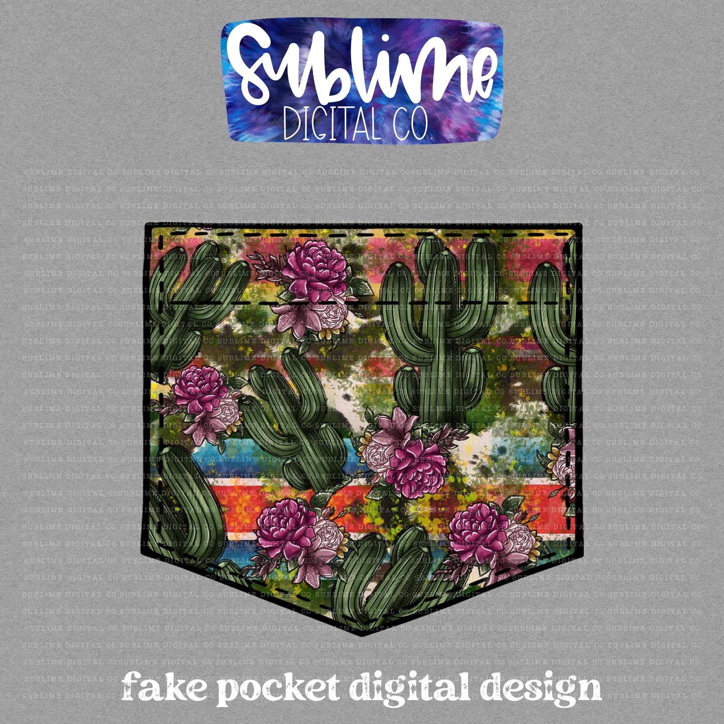 Western Cactus • Fake Pocket • Instant Download • Sublimation Design
