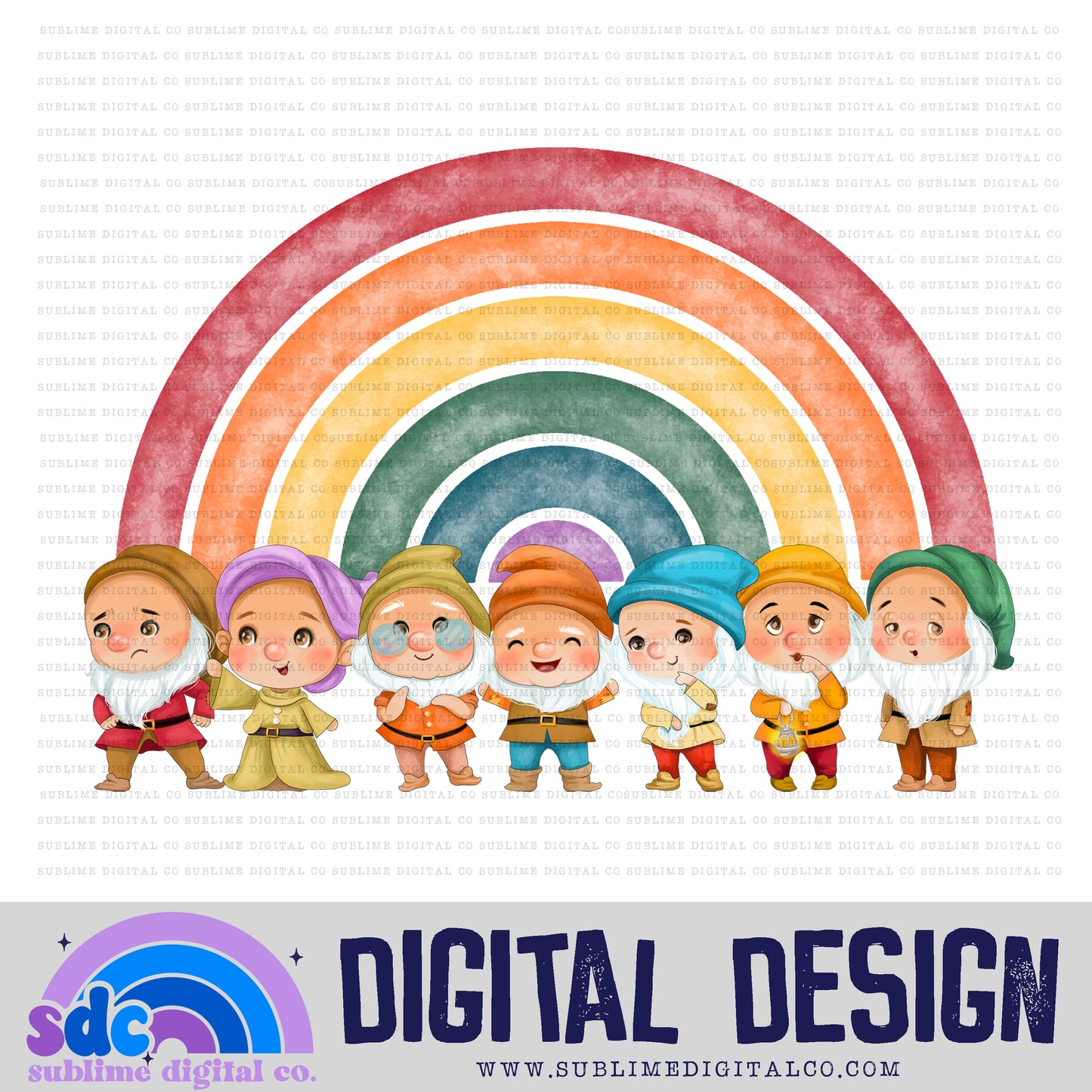 Dwarves • Fairest Princess • Rainbows • Instant Download • Sublimation Design