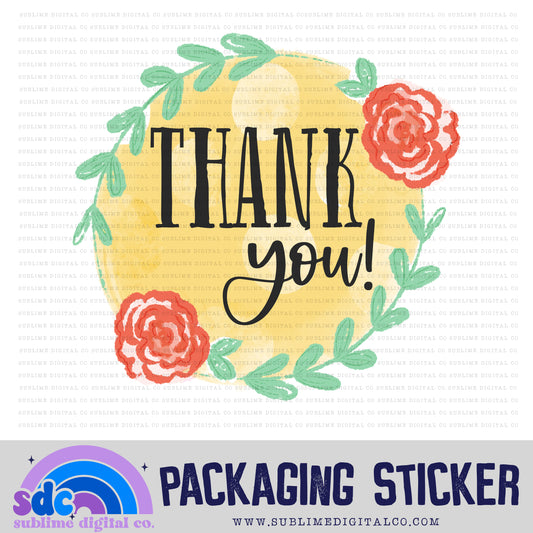 Thank You Floral Circle | Print + Cut | Small Business Stickers | Digital Download | PNG File