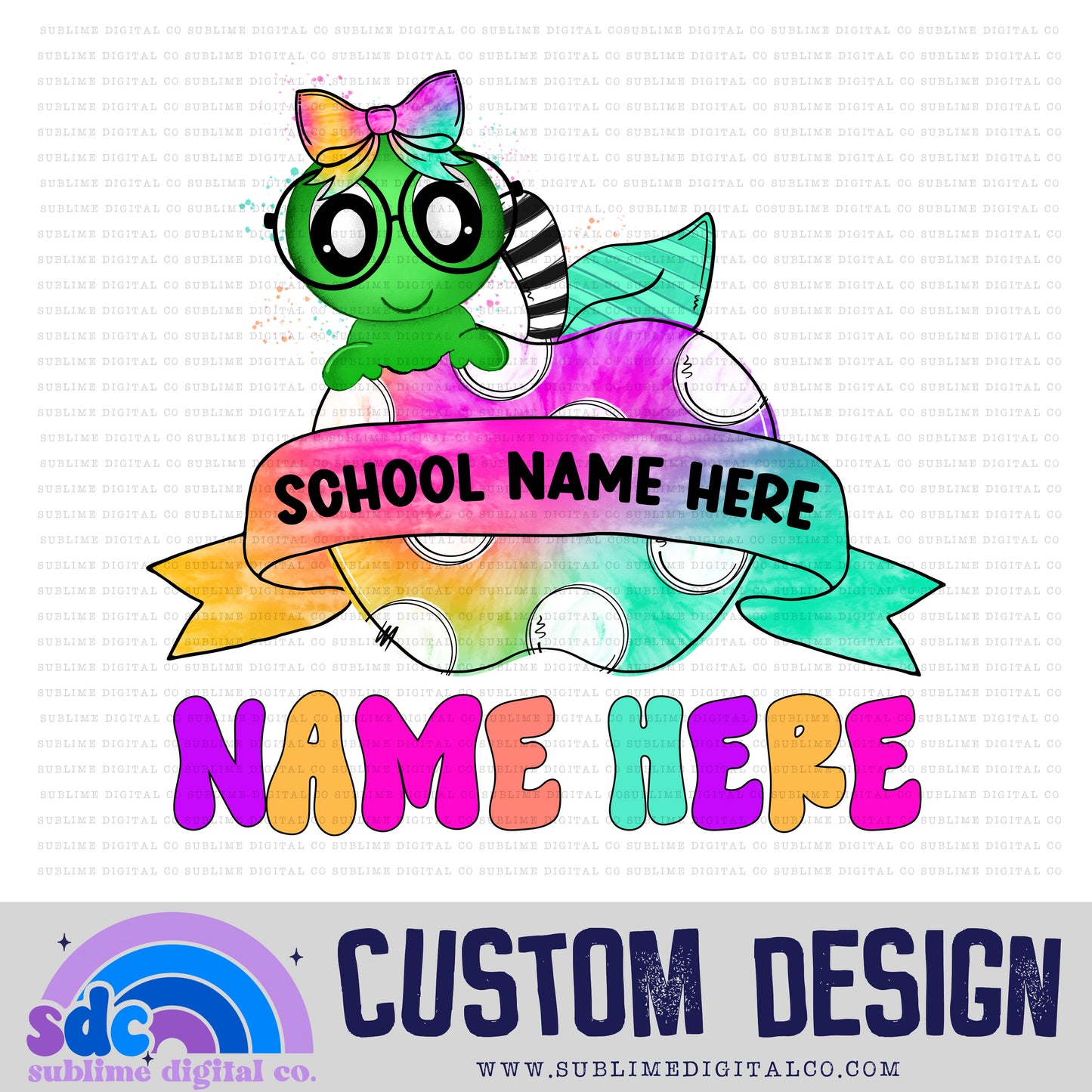 Worm & Apple Banner Tie Dye • Custom • School • Instant Download • Sublimation Design