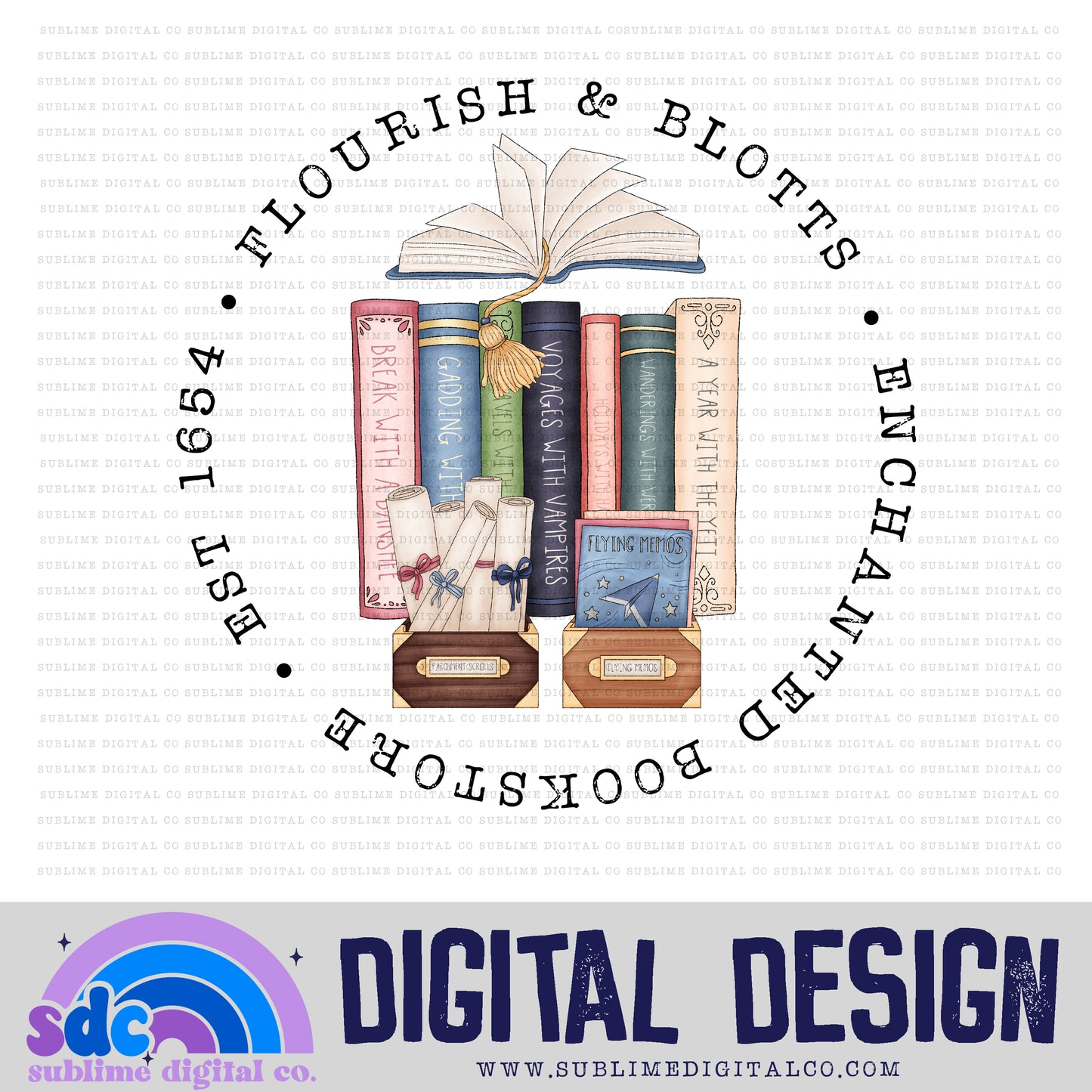 Enchanted Bookstore • Wizard • Instant Download • Sublimation Design
