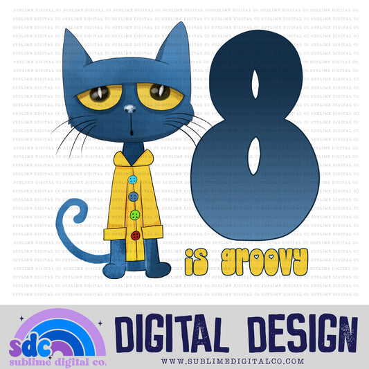 8th Birthday • Blue Cat • Instant Download • Sublimation Design