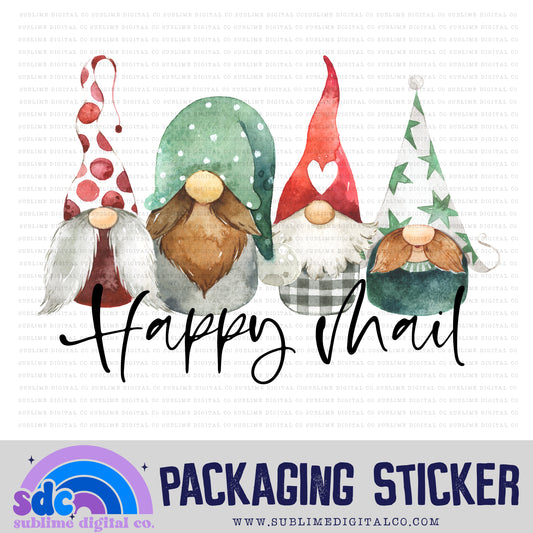 Happy Mail - Christmas Gnomes | Print + Cut |  Small Business Stickers | Digital Download | PNG File