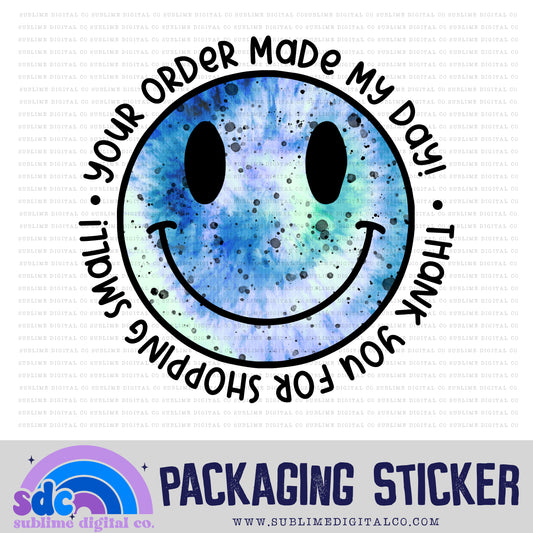 Smiley - Blue Tie Dye | Print + Cut | Small Business Stickers | Digital Download | PNG File