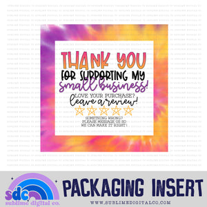 Pink Orange & Purple Tie Dye Thank You • Leave A Review • Packaging Insert • Instant Download