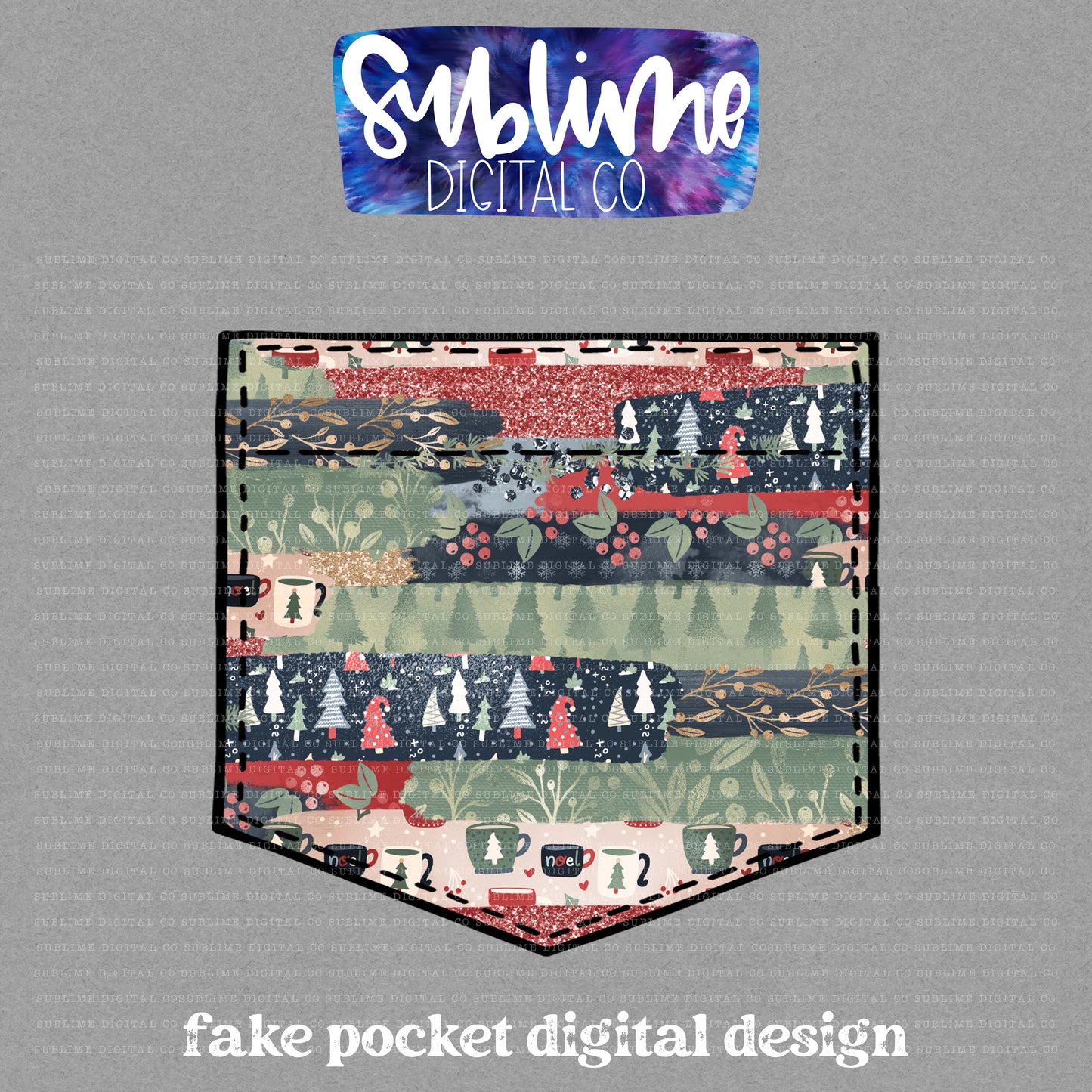 Christmas Brushstrokes 3 • Fake Pocket • Instant Download • Sublimation Design