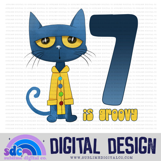 7th Birthday • Blue Cat • Instant Download • Sublimation Design
