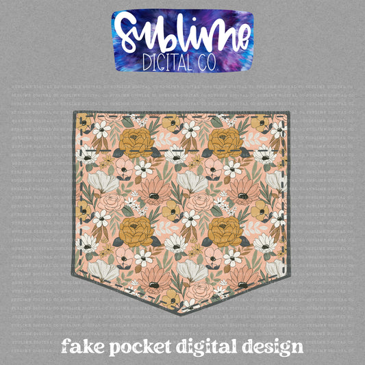 Pink & Gold Floral • Fake Pocket • Instant Download • Sublimation Design