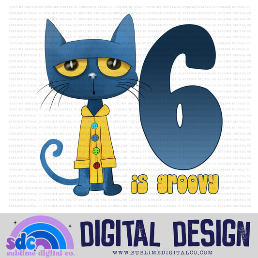 6th Birthday • Blue Cat • Instant Download • Sublimation Design