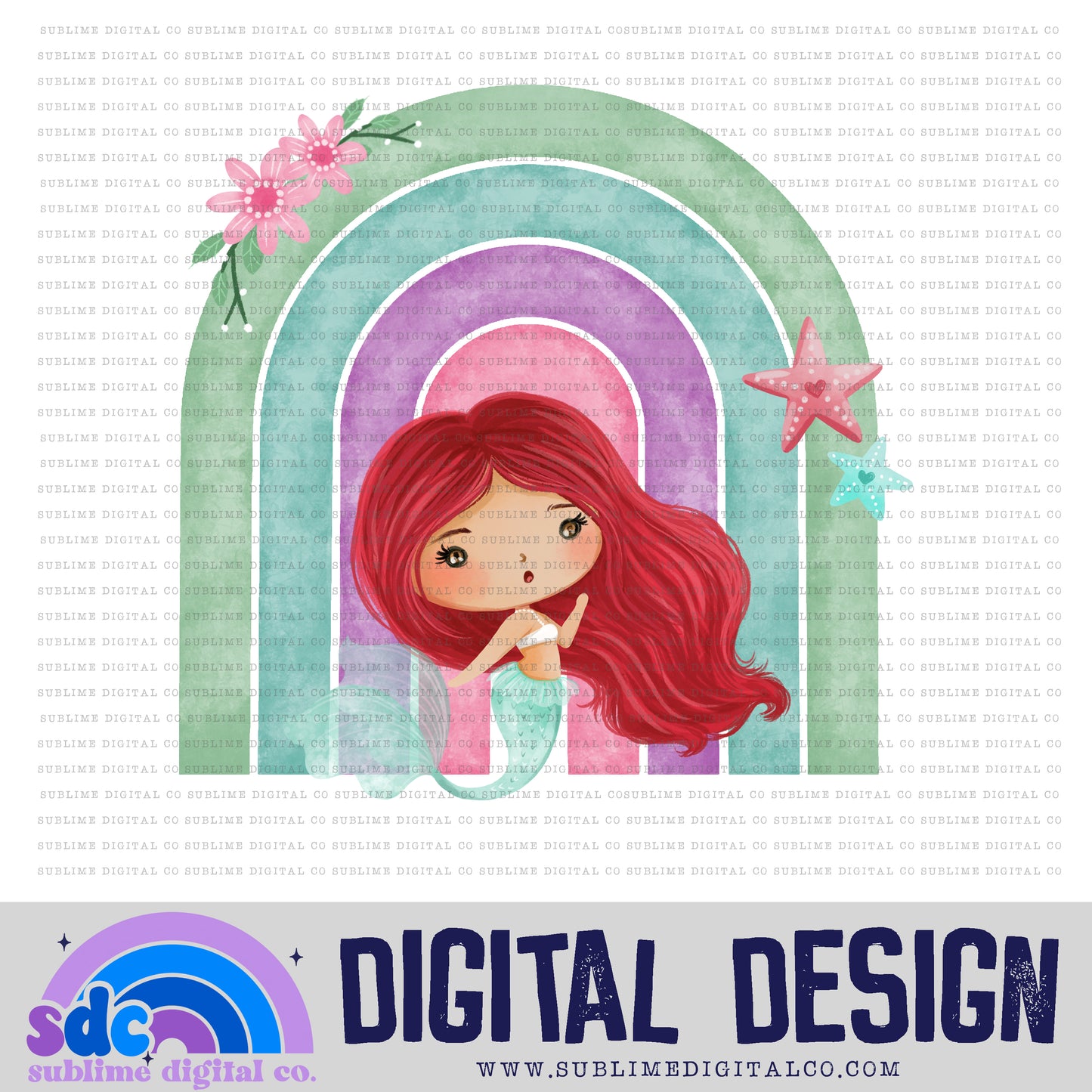 Mermaid Princess • Rainbows • Instant Download • Sublimation Design
