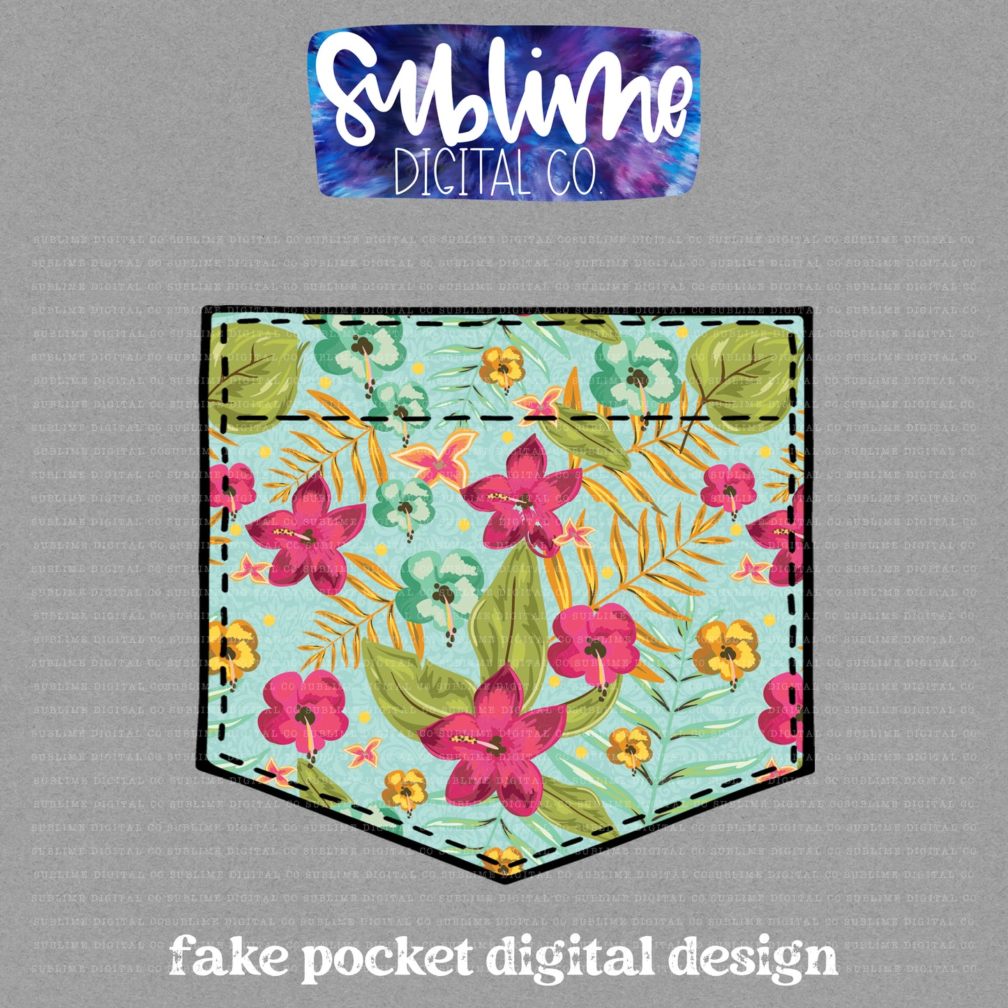 Tropical Floral • Fake Pocket • Instant Download • Sublimation Design