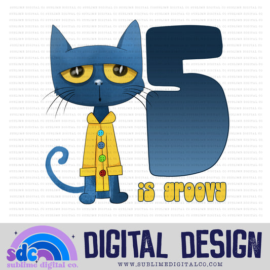 5th Birthday • Blue Cat • Instant Download • Sublimation Design