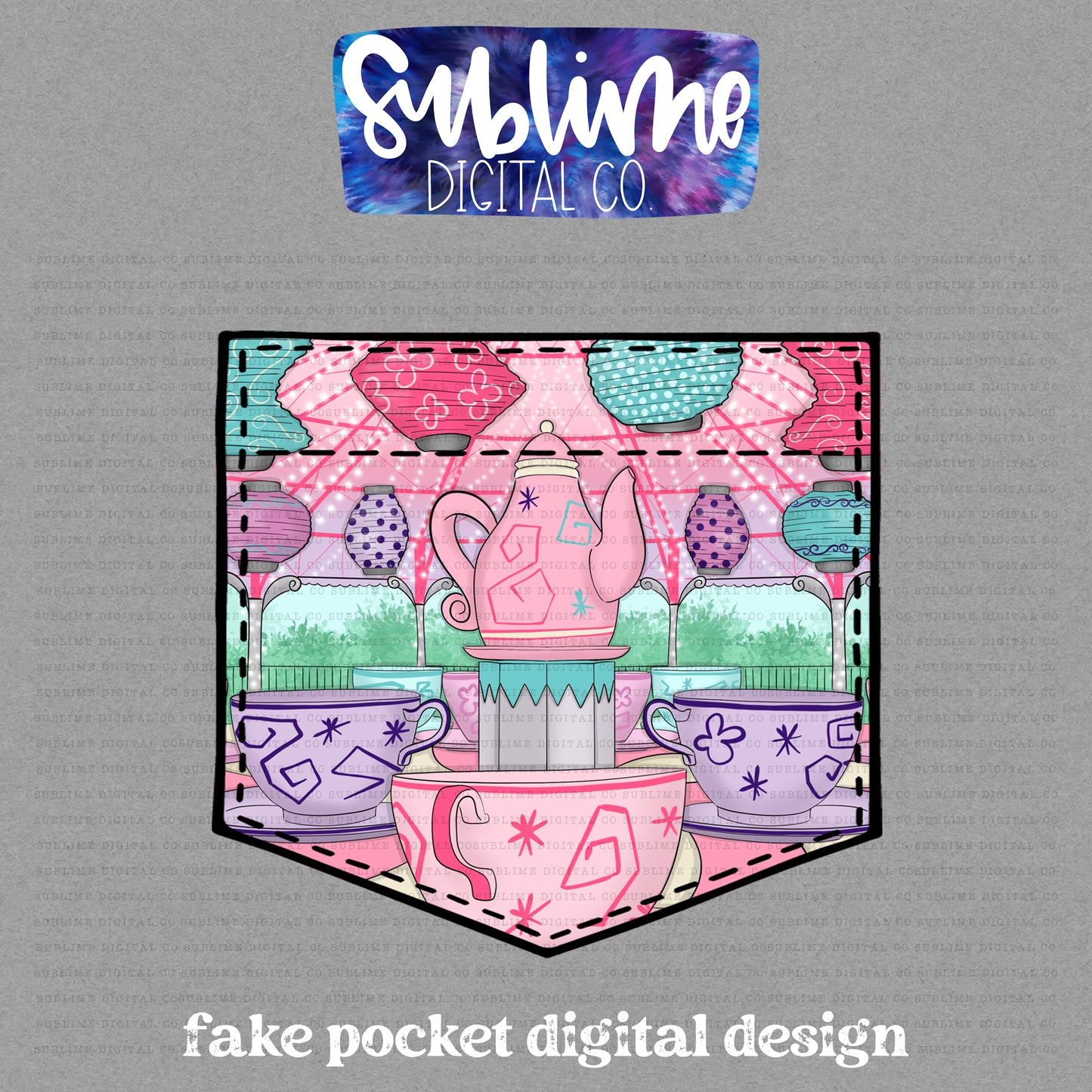 Tea Cups • Fake Pocket • Instant Download • Sublimation Design