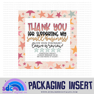 Pastel Stars Thank You | Leave A Review | Packaging Insert | Instant Download