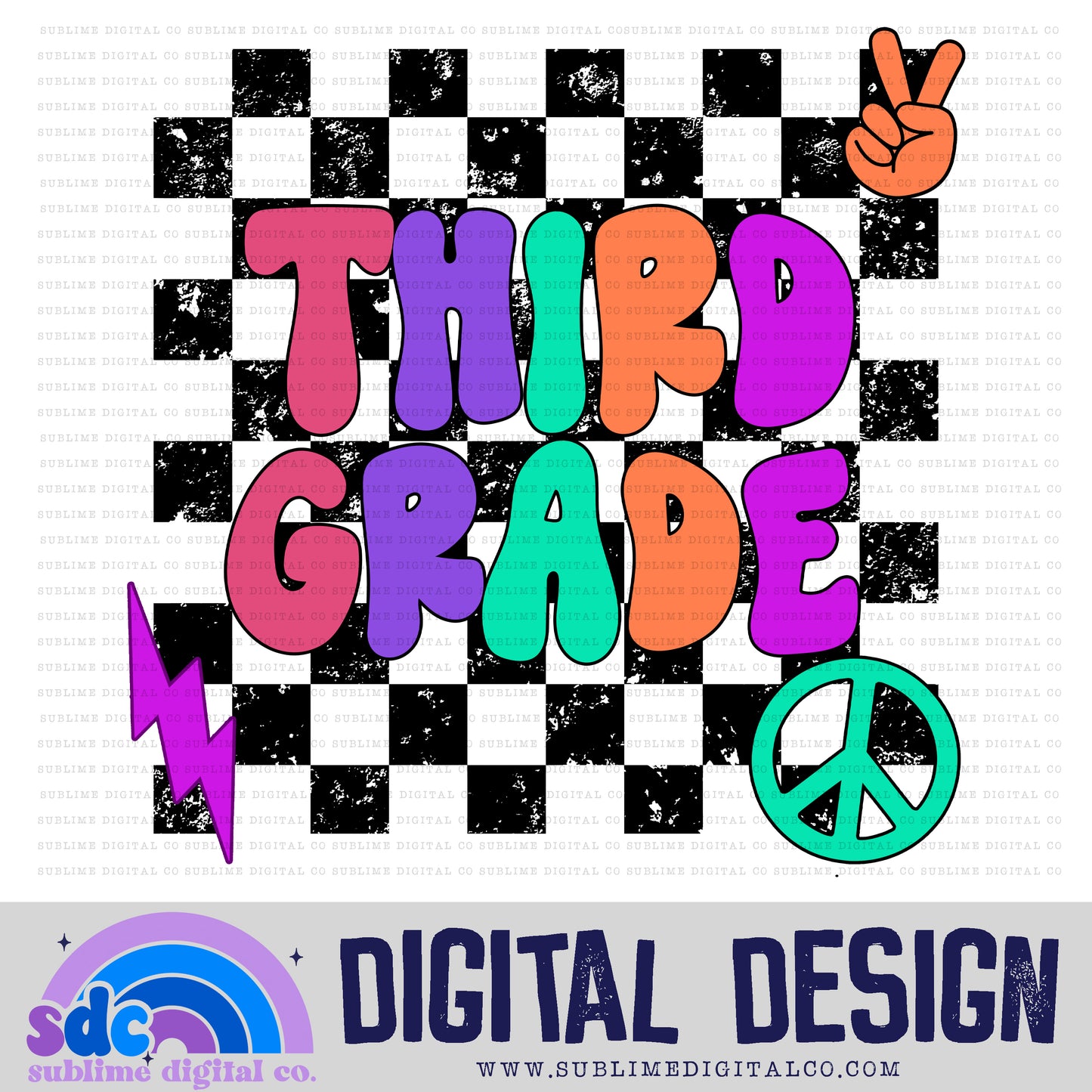Third Grade - Pink/Purple/Orange • School • Instant Download • Sublimation Design