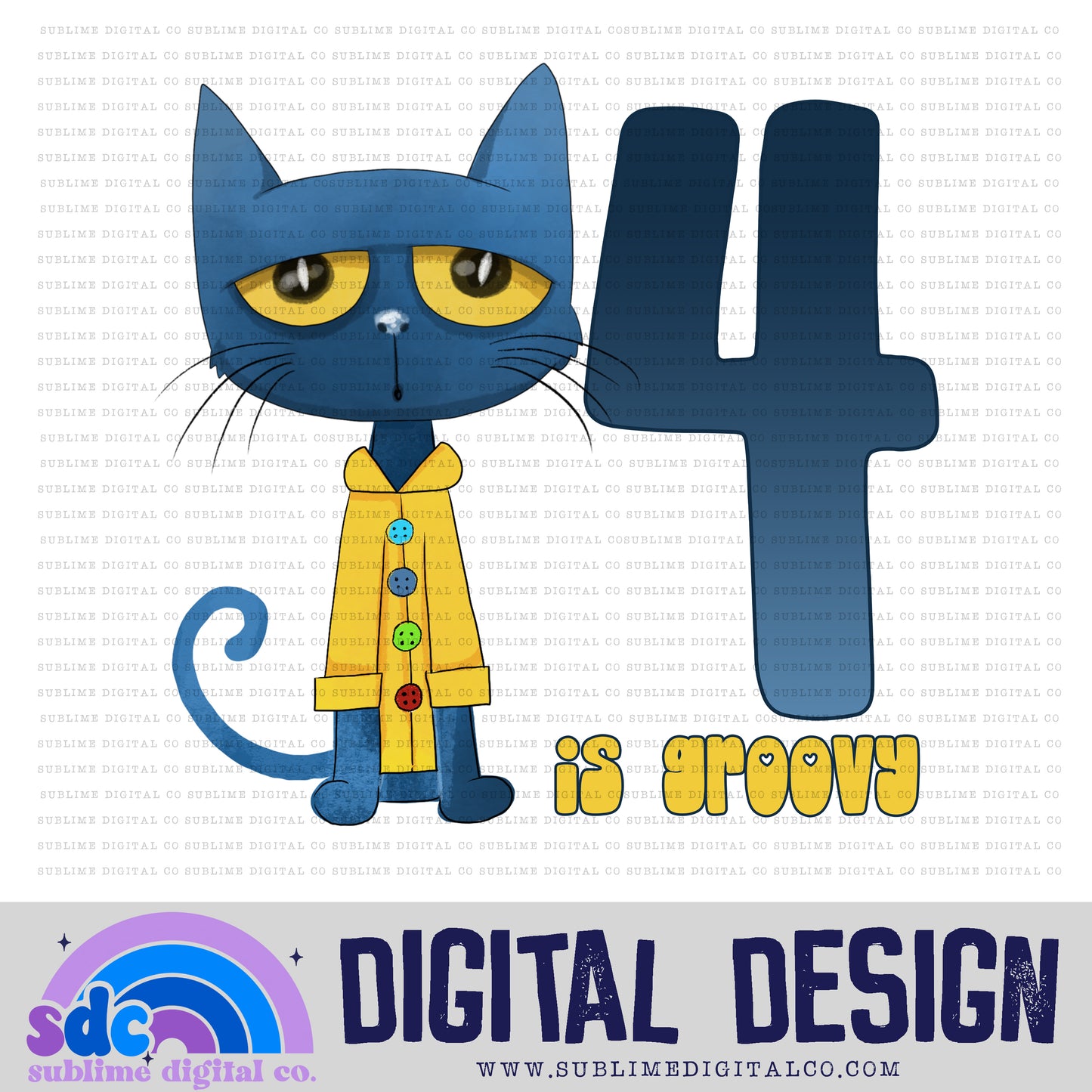 4th Birthday • Blue Cat • Instant Download • Sublimation Design