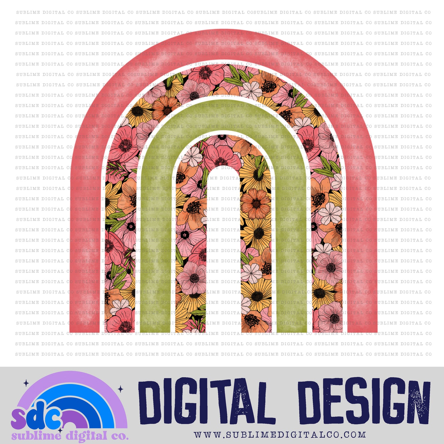 Pink Orange Floral • Rainbow • Elements • Digital Design • Instant Download • Sublimation