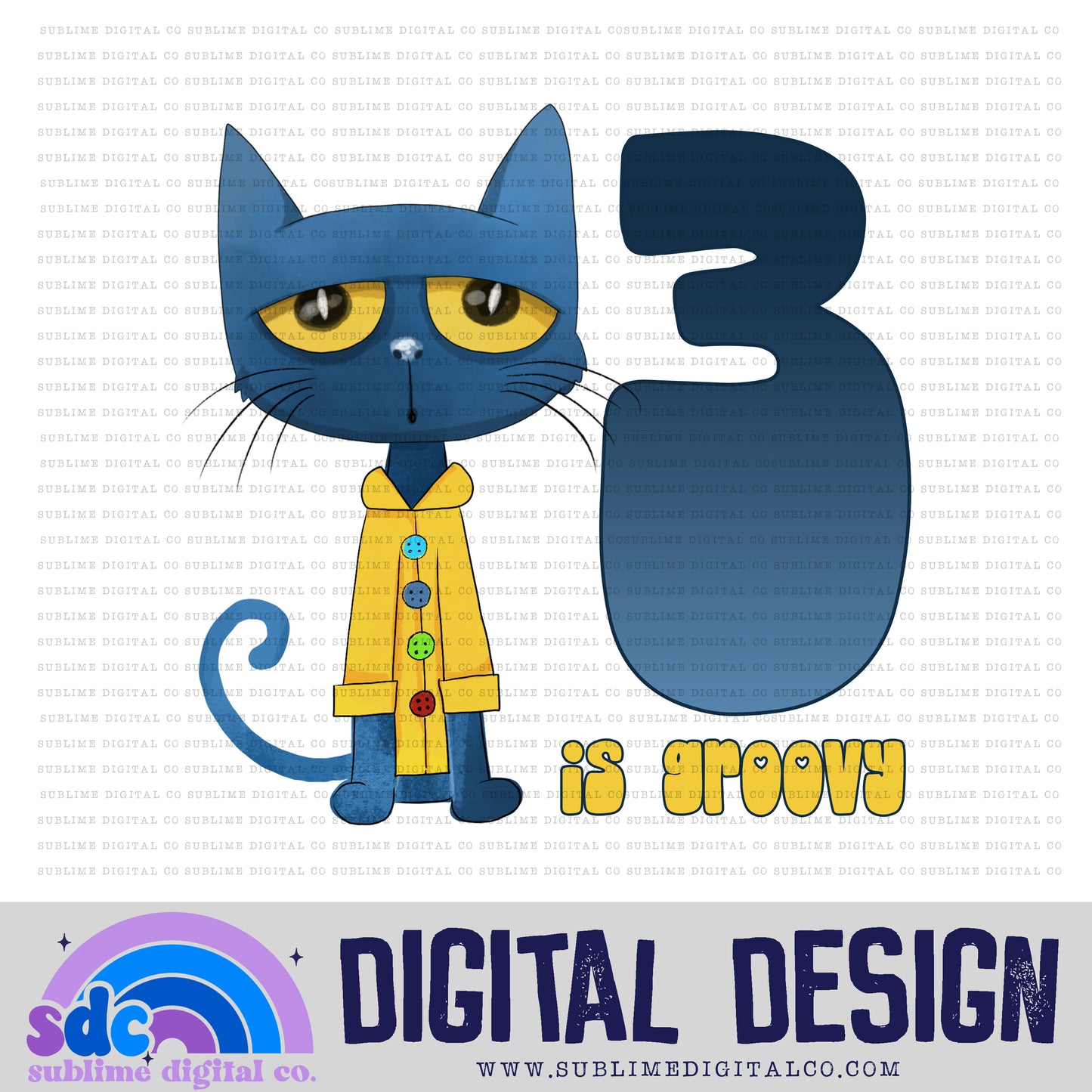 3rd Birthday • Blue Cat • Instant Download • Sublimation Design