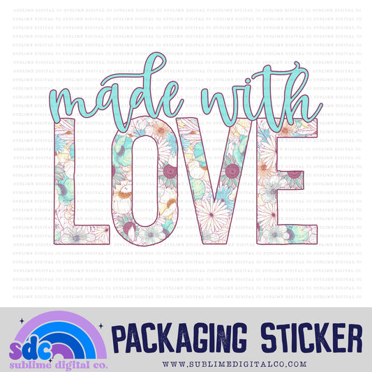 Made with Love - Teal Yellow Floral | Print + Cut | Small Business Stickers | Digital Download | PNG File