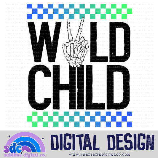 Wild Child - Checkerboard - Blue/Green • Kids • Instant Download • Sublimation Design