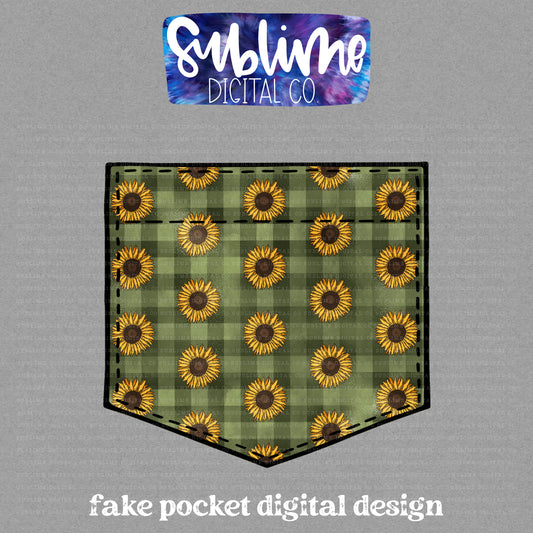 Plaid Sunflowers • Fake Pocket • Instant Download • Sublimation Design