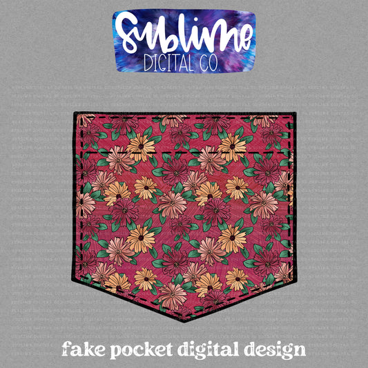 Pink & Orange Floral • Fake Pocket • Instant Download • Sublimation Design